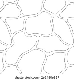 This outlined pattern resembles stone tiles or cracked earth drawn in a minimalist, stencil style. A seamless black and white vector perfect for architectural sketches, textures, or design templates.