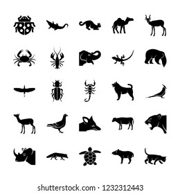 
This is outstanding and amazing wildlife solid icons set having vectors related to wildlife and sea life. In this pack, you can see animals like  ladybug, alligator, wild animal, cat, camel, stag and