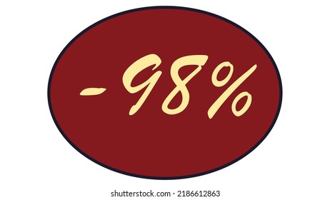 This is an oval discount label on a red background