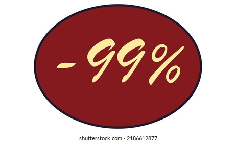 This is an oval discount label on a red background