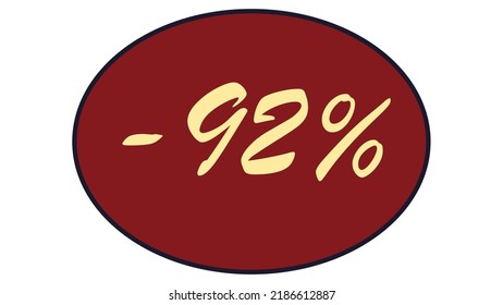 This is an oval discount label on a red background