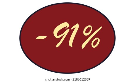 This is an oval discount label on a red background