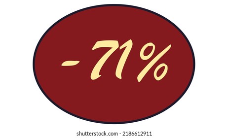 This is an oval discount label on a red background