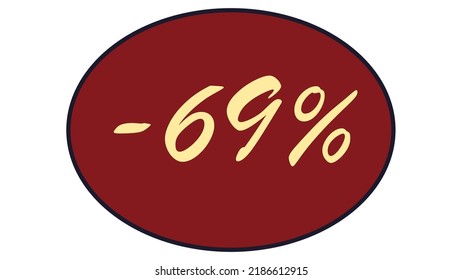 This is an oval discount label on a red background