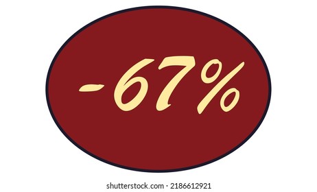 This is an oval discount label on a red background