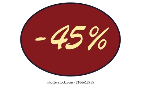 This is an oval discount label on a red background