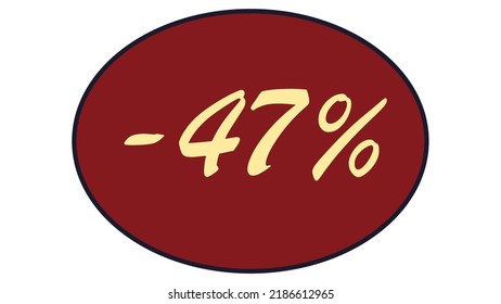 This is an oval discount label on a red background