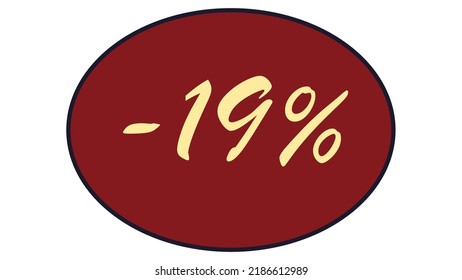 This is an oval discount label on a red background