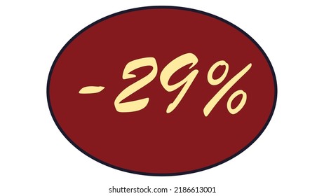 This is an oval discount label on a red background