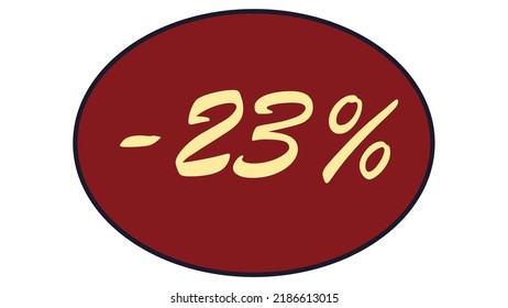 This is an oval discount label on a red background