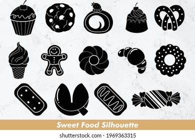 This package includes Sweet Food Silhouette. You can make greeting cards, cards, marketing, posters, gifts, wrapping paper, fabric, wall prints, planner stickers with these graphics.