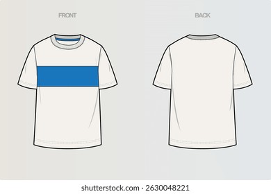 This package includes technical drawings of T-shirts, showcasing a variety of styles with cut and sew designs, unique pocket placements, and sleeve construction details for fashion design development