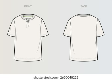 This package includes technical drawings of T-shirts, showcasing a variety of styles with cut and sew designs, unique pocket placements, and sleeve construction details for fashion design development