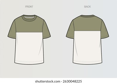 This package includes technical drawings of T-shirts, showcasing a variety of styles with cut and sew designs, unique pocket placements, and sleeve construction details for fashion design development