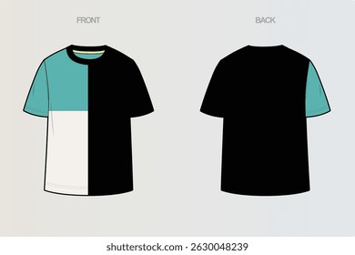 This package includes technical drawings of T-shirts, showcasing a variety of styles with cut and sew designs, unique pocket placements, and sleeve construction details for fashion design development