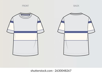 This package includes technical drawings of T-shirts, showcasing a variety of styles with cut and sew designs, unique pocket placements, and sleeve construction details for fashion design development