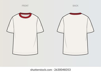This package includes technical drawings of T-shirts, showcasing a variety of styles with cut and sew designs, unique pocket placements, and sleeve construction details for fashion design development