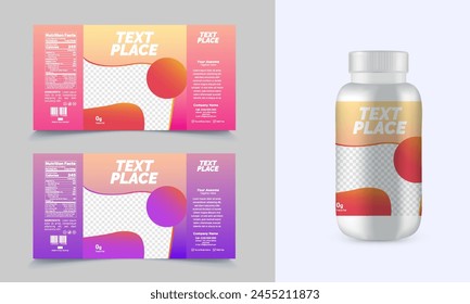 This is a packaging label of a white plastic bottle of pills next to a box containing pills. The bottle and box have an multiple color and label with the headline' on them.