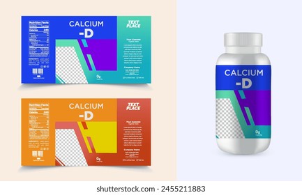 This is a packaging label of a white plastic bottle of pills next to a box containing pills. The bottle and box have an multiple color and label with the headline' on them.