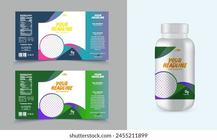 Esta es una etiqueta de embalaje de una botella de plástico blanco de píldoras junto a una caja que contiene píldoras. La botella y la caja tienen un color y etiqueta múltiples con el título ' en ellos.