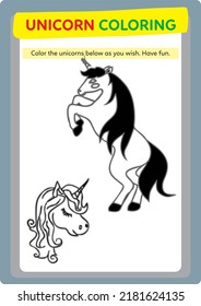 This page has been prepared to improve children's drawing and coloring activities with unicorns.