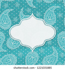 This is a paisley background with a frame in Indian slile. Vector illustration.