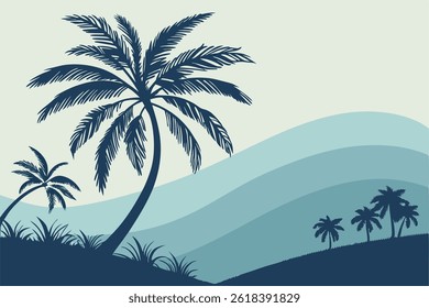 This palm tree silhouette vector illustration features a clean, minimalistic design that captures the iconic shape and tropical feel of a palm tree. Rendered entirely in black, the silhouette is bold 