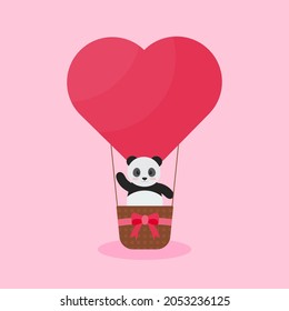 Este es un panda con un globo para el día de San Valentín con un fondo rosado.