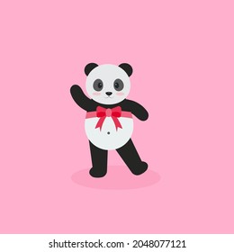 This is a panda for valentines day isolated on a pink background.