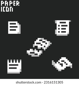 this is paper icon in pixel art with white color and black background ,this item good for presentations,stickers, icons, t shirt design,game asset,logo and your project