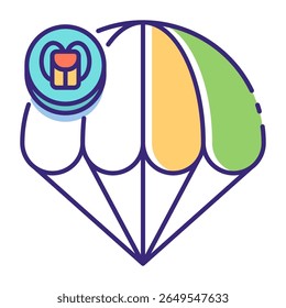 This Parachute icon is suitable for Transportation, Travel and Tourism, etc