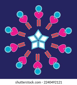 This pattern combines geometric shapes to resemble a Ferris wheel. can be used to decorate the place