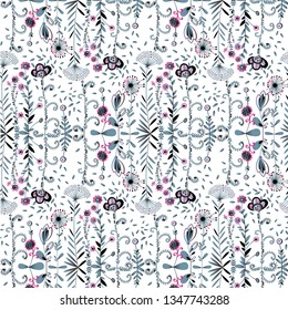 This pattern contains images of plants, flowers, leaves, stems and herbs.