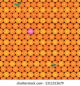 This pattern depicts oranges of different shades of orange. Piglet hid among the oranges.