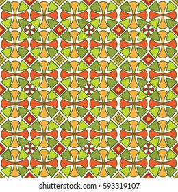 This pattern drawn based on Celtic patterns. Stylized crosses and shields are added to the pattern in traditional Irish colors.
