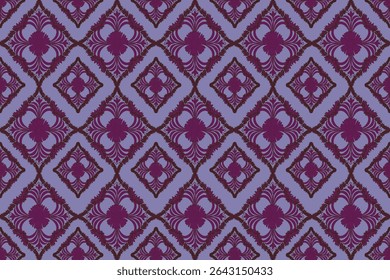 This pattern features ornate floral motifs arranged in a symmetrical diamond layout. The white design stands out elegantly against a rich purple background, giving it a classic and luxurious feel.