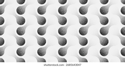 This pattern features rounded shapes with dense dotted shading that fades smoothly, creating a soft, flowing, rhythmic black-and-white texture with a subtle 3D feel.