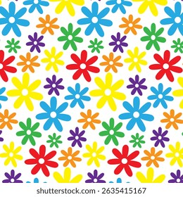 This pattern features a vibrant and whimsical arrangement of flowers in rainbow colors, creating a joyful and uplifting visual experience.