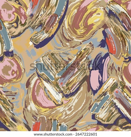 This pattern was hand-drawn digitally using Photoshop with a tablet, not generated using AI tools.
Abstract watercolor brush strokes in vivid colors on soft pastel backgrounds. Perfect for textile des