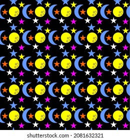 This pattern has a picture of the moon and stars at night, can be used for wrapping paper, wall decoration, cloth motifs, and others as needed. 