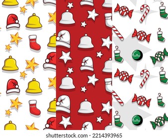 This pattern includes three to four different Christmas elements. design in a flat style. This pattern can be used for wrapping paper, gift box paper, and background