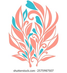 This pattern, inspired by nature, combines coral-pink and turquoise-blue shades, elegant forms of lilies and tulips, adding sophistication and beauty. Art Nouveau style.