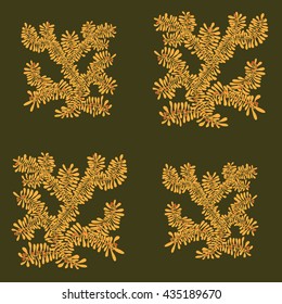 This pattern is made of golden branches on a green background. Perfect for decorating