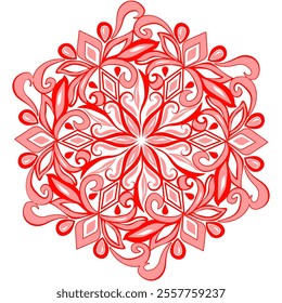 This pattern represents a complex and symmetrical ornament in red and pink tones. It is inspired by natural elements such as flowers and leaves, giving it an organic and lively feel.