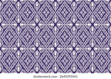 Este padrão apresenta delicados elementos florais brancos dentro de uma grade de diamante roxo, misturando elegância tailandesa tradicional com uma simetria suave e ornamental.
