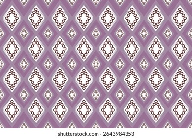 This pattern showcases traditional diamond shapes arranged in a repeating layout. The warm tones of white and purple create a rich, cultural textile feel with a handcrafted look.