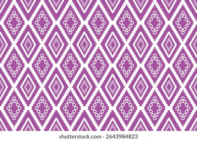This pattern showcases traditional diamond shapes arranged in a repeating layout. The warm tones of white and purple create a rich, cultural textile feel with a handcrafted look.