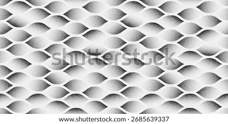 This pattern shows interlocking leaf-like curves with smooth black dotted gradients, forming a rhythmic, flowing black-and-white texture with subtle 3D depth and soft shading.