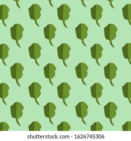 This is pattern with similar green leafs on the light green background. Flat design. Vector Illustration.