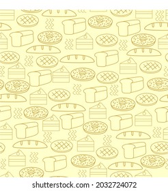 This pattern uses objects of various types of bread. This pattern can be used for bakery shop wallpaper, tissue for packaging food, and other bakery shop needs.